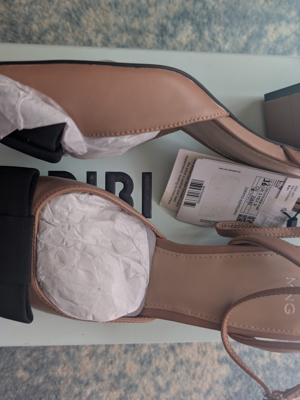 🩰🎀 NWT Mango Pink Nude Slingback Heels with Black Bow - Picture 3 of 8